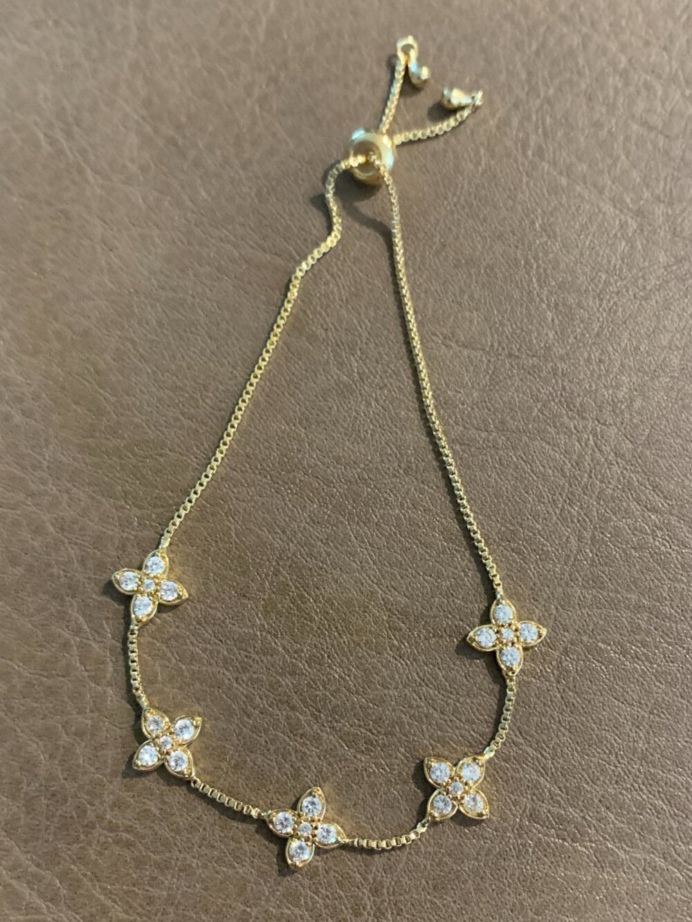 Eyecandy Los Angeles Armcandy Luxe CZ Clover Bolo Bracelet Gold Tone Adjustable